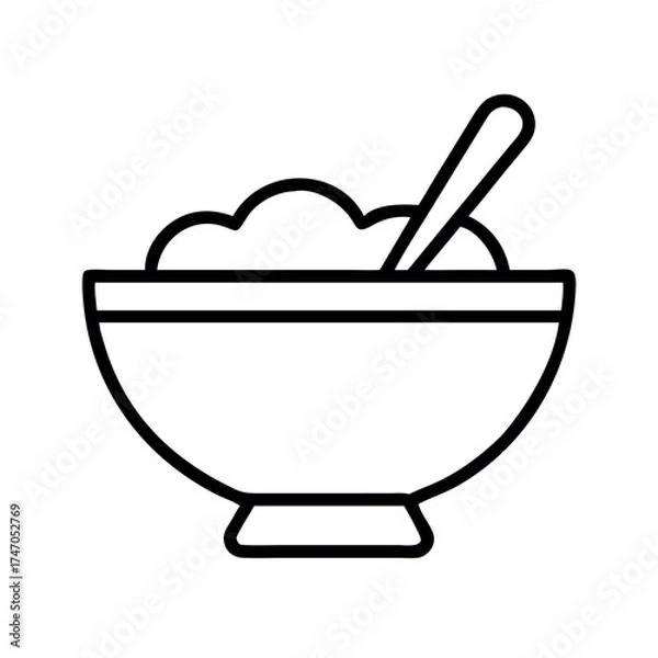 Fototapeta Simple line art illustration of a bowl filled with cereal and a spoon