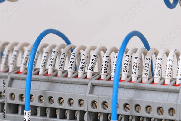 Fototapeta Connecting the electrical module using copper electrical insulated wires. 