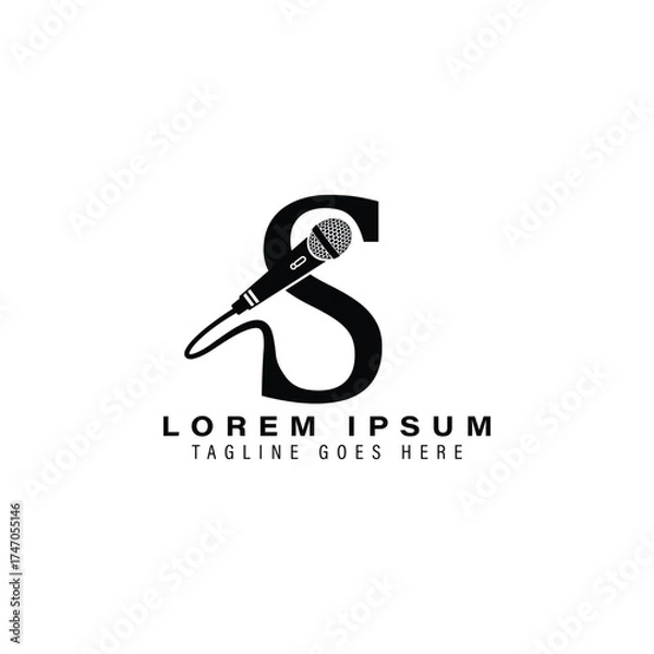 Fototapeta Letter S with Microphone Logo Design. Alphabet S Mic Vector Icon