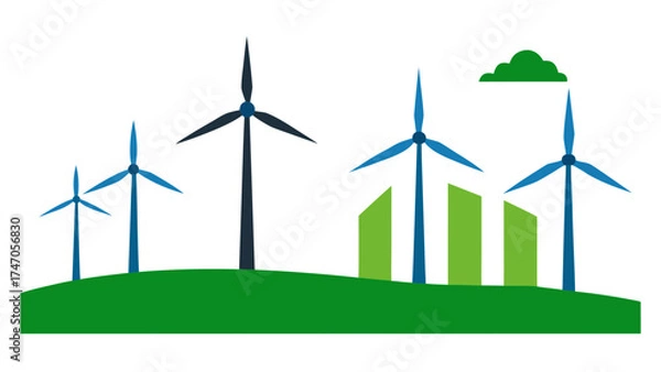 Obraz Wind Turbines and Green Buildings Icon renewable energy