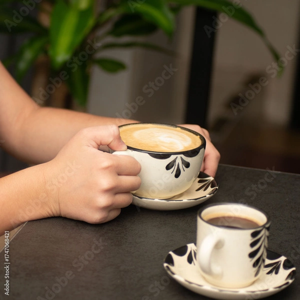 Obraz Coffee filter with ground coffee ready for brewing.