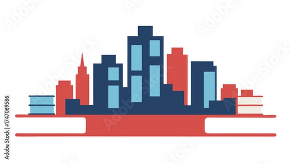 Obraz Stylized city skyline with red and blue buildings urban