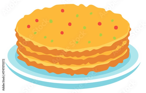 Obraz Vector illustration of delicious stacked pancakes with colorful sprinkles on a blue plate