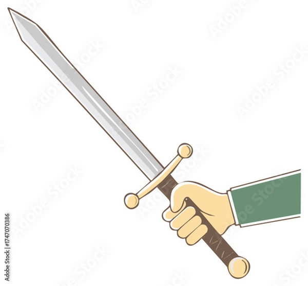 Obraz Holding a Medieval Sword Illustration Pointing Upward a Knight's Weapon in Hand Fantasy Art