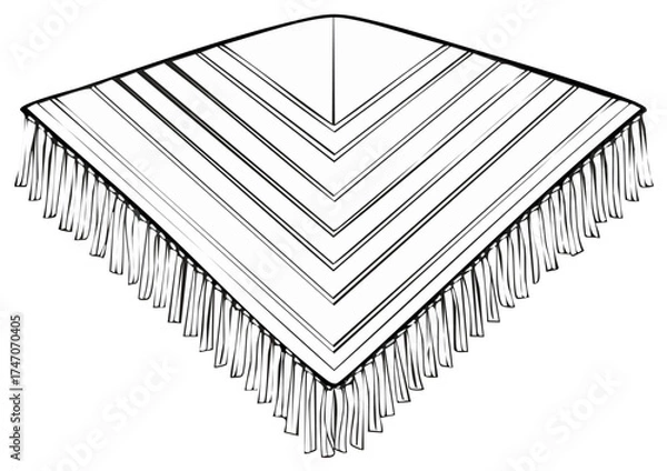 Obraz Striped Fringed Poncho Outline Vector Graphic Design Clothing