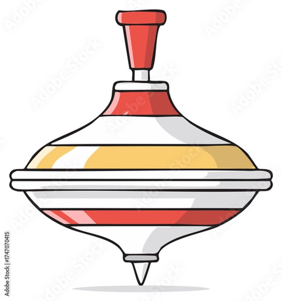 Obraz Colorful spinning top toy with red, white, and yellow stripes, isolated on a white background.