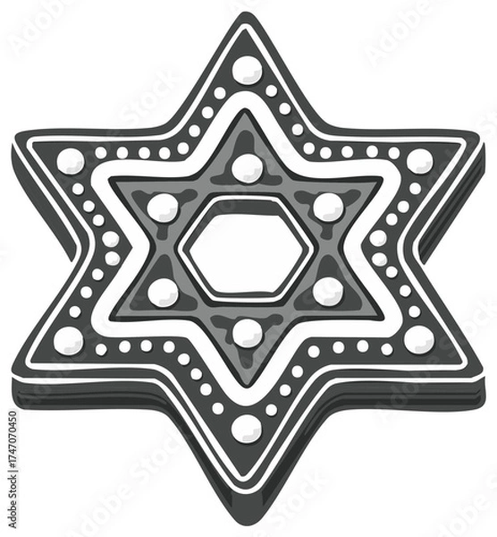 Obraz Detailed Star of David icon with ornate white icing like decoration and gray patterns