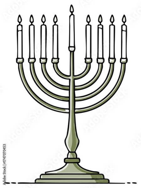 Obraz Illustration of a Chanukah Menorah with nine lit candles on a white background