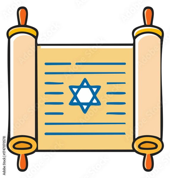 Obraz Illustration of Tan Scroll with Handles and Star of David, Symbols of Judaism