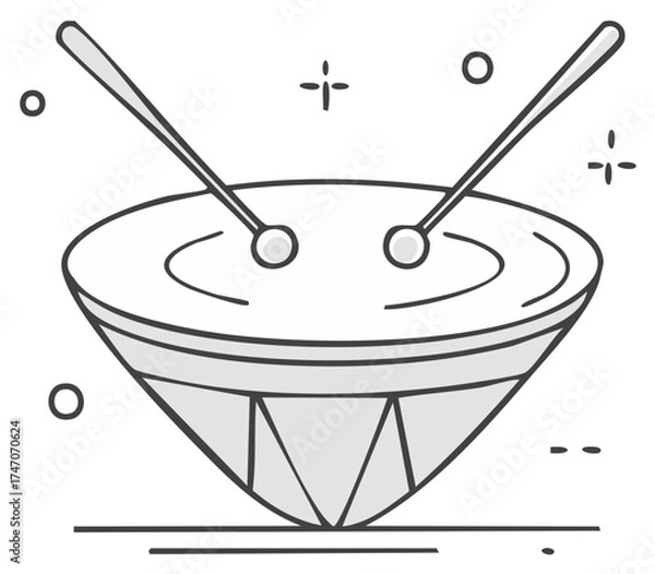 Obraz Hand Drawn Drum and Drumsticks with Sparkling Notes