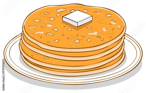 Obraz Stack of Pancakes with Butter on a Plate Cartoon Illustration
