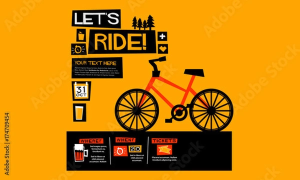 Fototapeta Let's Go Cycling! (Flat Style Vector Illustration Bike Quote Poster Design)