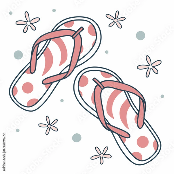 Fototapeta Cute pastel flip flops with polka dots and flowers