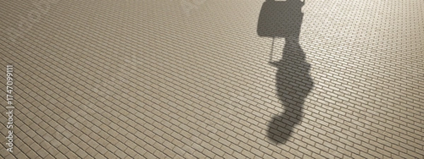 Fototapeta Concept or conceptual background of floor texture surface with a human shadow as silhouette. 3d illustration metaphor to young casual tourism, vacation or journey positive happy passenger trip design