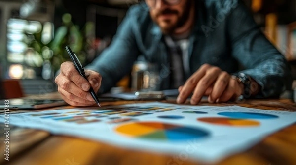 Fototapeta A professional presenting a decision tree diagram for managing risks during a corporate meeting