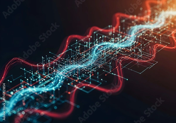 Fototapeta Abstract Digital Wave Pattern with Lines and Nodes
