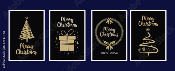 Fototapeta Christmas and Happy New Year Greeting Card Set with Stylish Calligraphy Lettering and Decorative Ornaments for Holiday Cards, Invitations, and Seasonal Celebration Designs