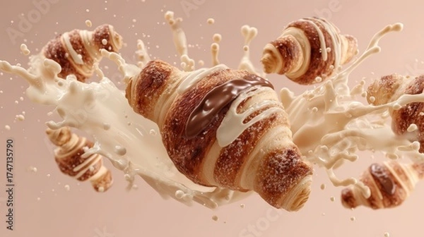 Fototapeta A pastry with chocolate and sugar on top is shown in a milkshake