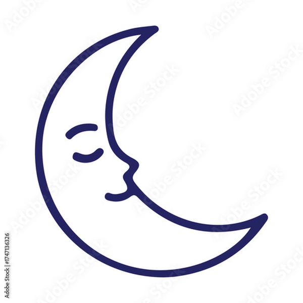 Fototapeta Vector art of crescent moon with a face
