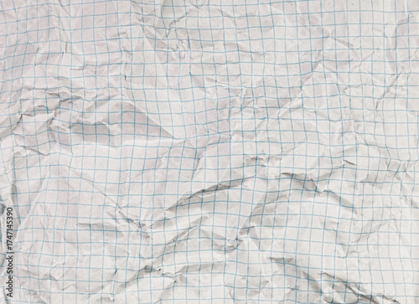 Fototapeta Crumpled Checkered Paper with Dotted Lines on White Background for Creativity