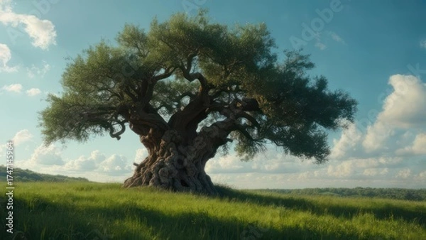 Obraz Ancient olive tree in a field
