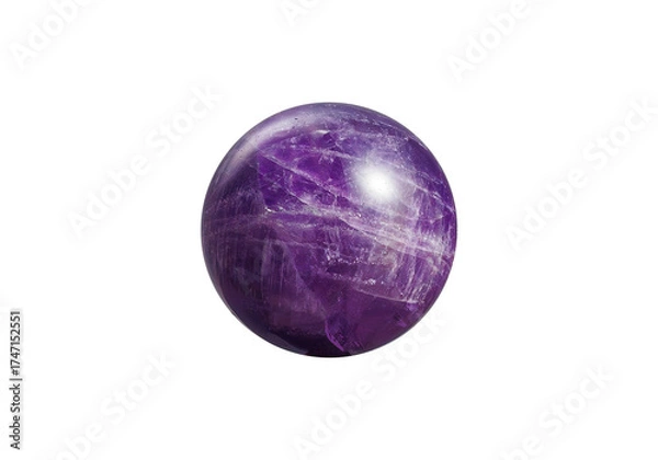 Fototapeta A polished amethyst sphere on a white isolated background, showcasing deep purple hues and sparkling facets. Ideal for decor, meditation, or crystal collections.