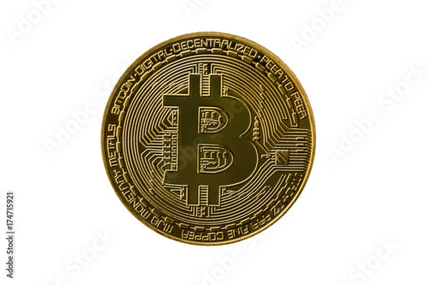 Fototapeta Isolated physical coin of cryptocurrency bitcoin.