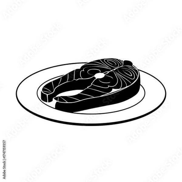 Fototapeta Vector art of raw salmon steak on a white plate