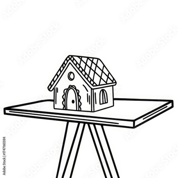 Obraz Gingerbread house on table in minimal line art