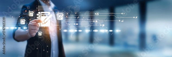 Fototapeta Businessman hand hold agenda, strategic planning, meeting schedules, task prioritization, project timelines, workflow organization, corporate planning, calendar management, operational coordination