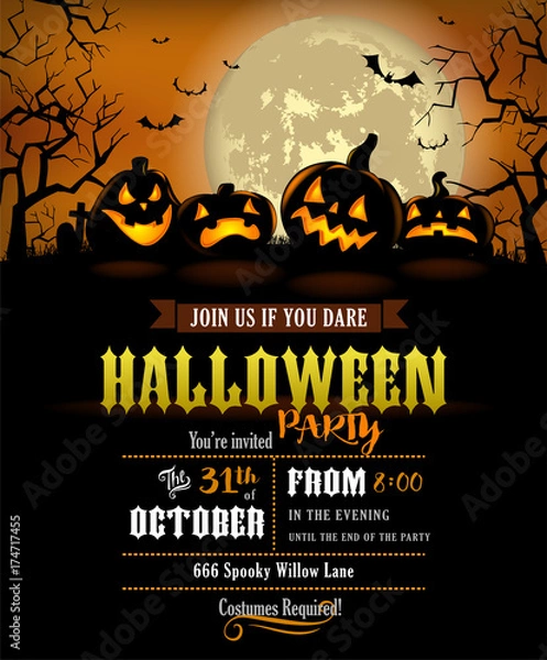 Obraz Halloween party invitation with scary pumpkins