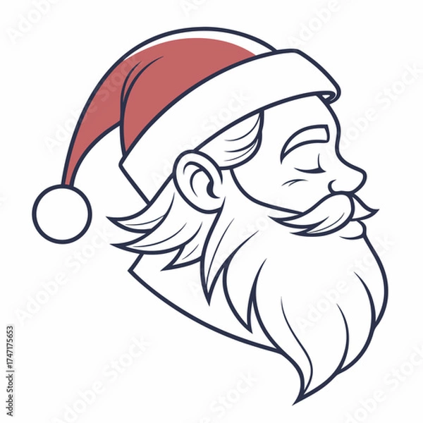 Fototapeta Santa Claus head with red hat and white beard Christmas
