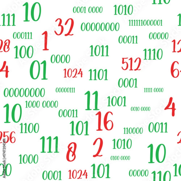 Fototapeta Seamless pattern of decimal code. High-tech futuristic colorful decimal computer code. Programming template