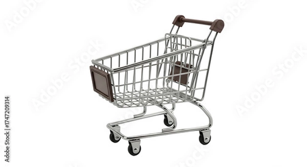 Obraz Chrome shopping cart on black shows retail. For e-commerce, product listings, sales promotions, grocery delivery apps, and retail themed marketing.