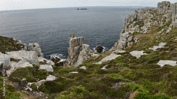 Obraz vue panoramique sur les falaises de la côte de la presqu'île de Crozon en Bretagne