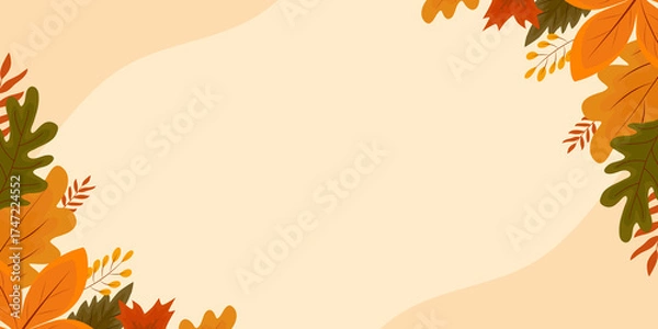 Fototapeta Autumn flyer with decorative seasonal leaf patterns, fall banner template for thanksgiving and harvest fairs