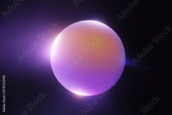 Fototapeta Celestial Orb: A serene and luminous orb floats against a dark backdrop, its gradient hues of orange and purple exuding a sense of cosmic mystery.