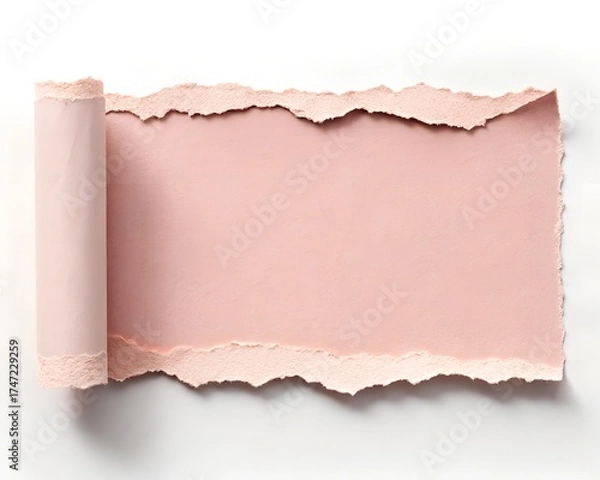Obraz Torn Pink Paper with Rolled Edge and Rough Edges on White Background torn paper ripped paper