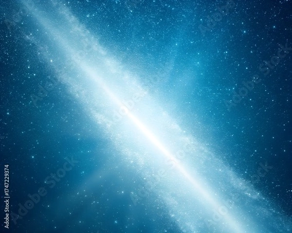 Fototapeta Vibrant blue galaxy with a bright white central core and scattered stars in deep space cosmos universe