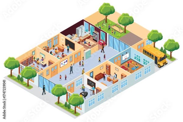 Obraz Isometric School Interior Vector Illustration