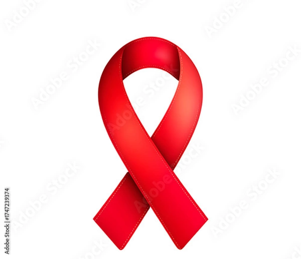 Fototapeta AIDS awareness red ribbon on white background
