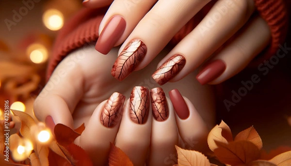 Fototapeta A seasonal autumn manicure, Ai generated image