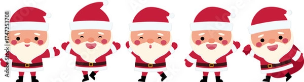 Obraz  Сute Santa Clauses. Dancing Santa, happy Santa, pointing Santa, Santa with a sack of presents, waving Santa