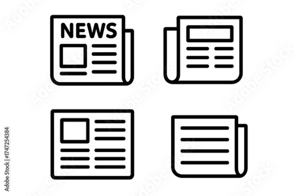 Fototapeta Newspaper line icon set. News symbol collection. Press, media, journal, and publication signs. Article and information graphic elements. Vector illustration for web and apps.