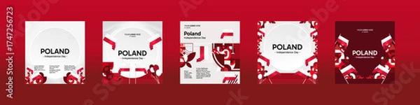 Fototapeta Poland National day celebration template set. Happy Independence day poster with Poland flag and geometric art. Modern design for social media, background, cover, greeting, event, and post