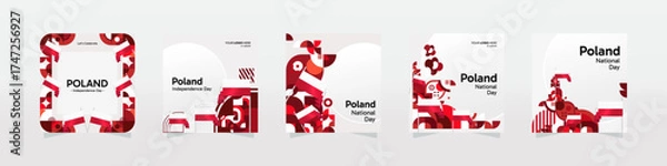 Fototapeta Poland National day celebration template set. Happy Independence day poster with Poland flag and geometric art. Modern design for social media, background, cover, greeting, event, and post