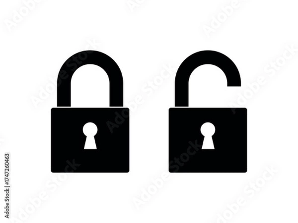 Fototapeta Vector icon of lock and unlock symbols. Open and closed padlock on white background. Security, privacy, and protection concept.