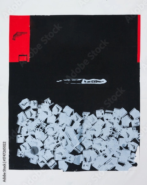 Fototapeta Mix technique of Printmaking on canvas, Crime and Psycho killer concept