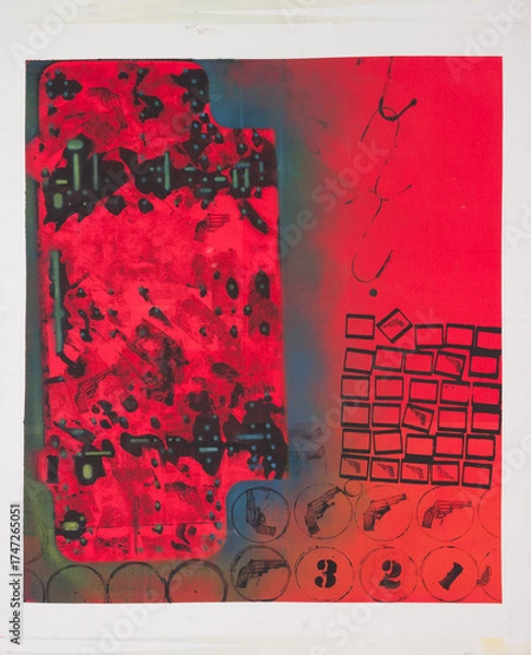 Fototapeta Mix technique of Printmaking on canvas, Crime and Psycho killer concept