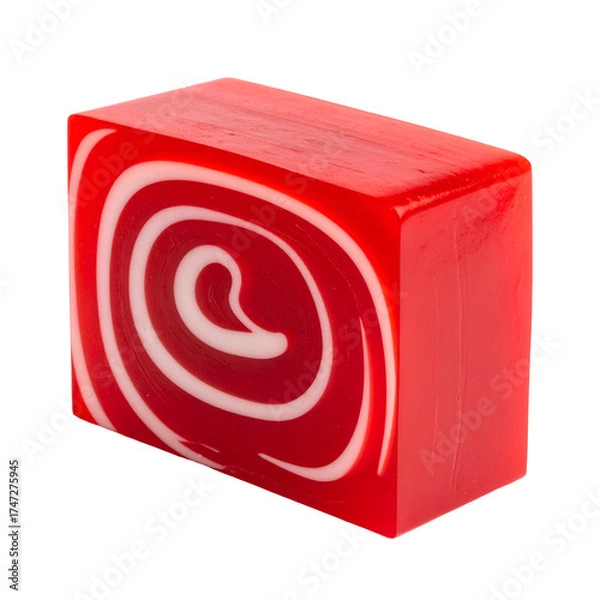 Obraz A vibrant, rectangular, hard candy with a red and white swirl pattern on one face